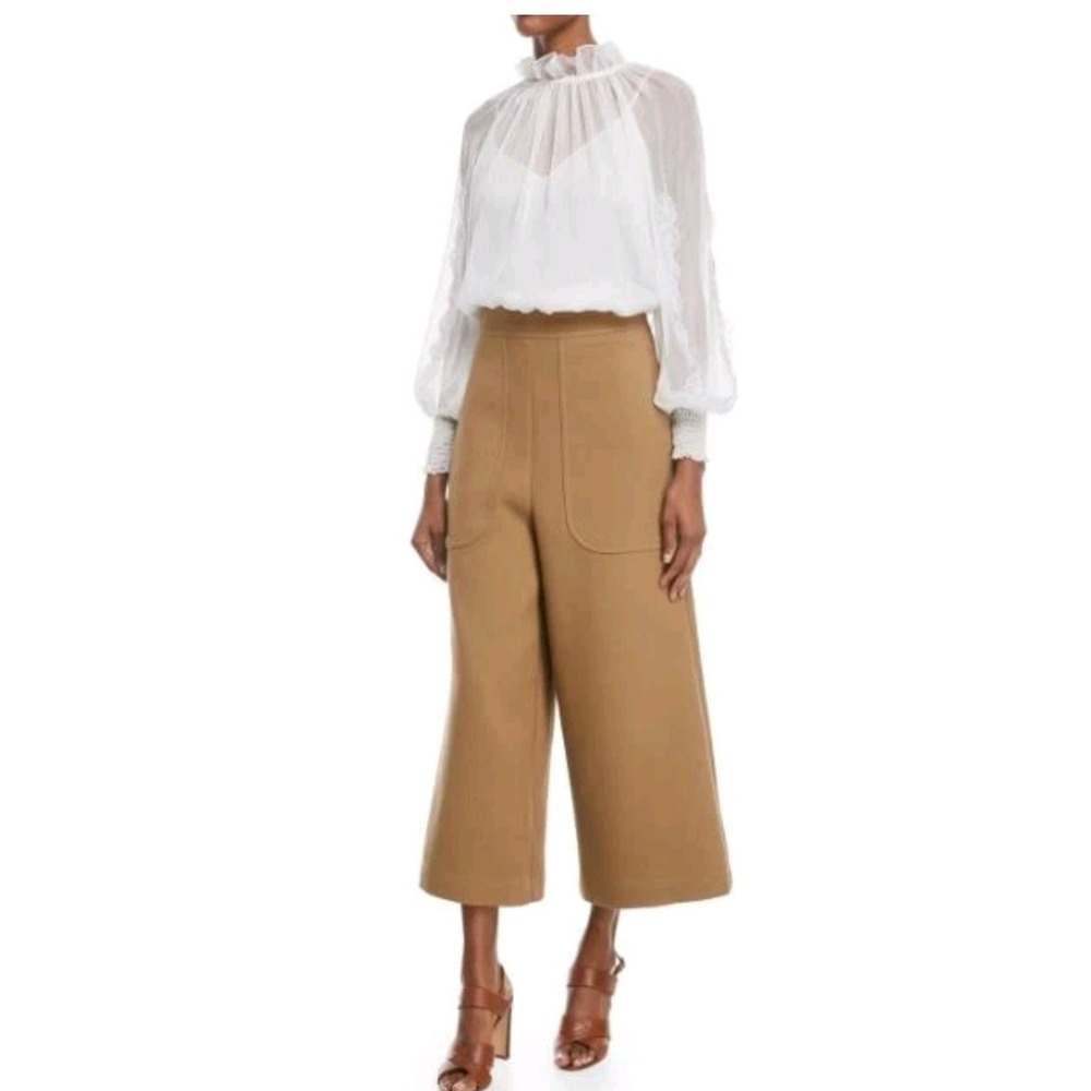 See by Chloé Wide Leg Crop Pants Gaucho Culottes‎ Pockets Khaki Sz 34 New AS IS